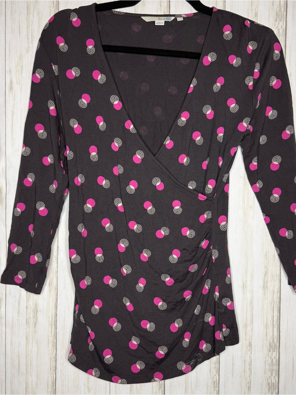 Anthropologie Boden US6R Gray Pink Babydoll Polkadot Print